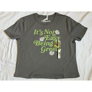 Disney The Muppets KERMIT the Frog Cropped T-Shirt "It's Not Easy Being Green"